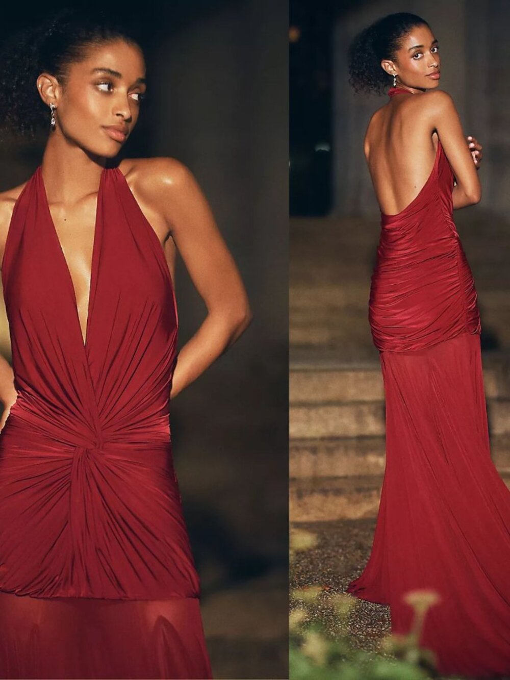 Deme by Gabriella Chloe Maxi Dress Burgundy Red Ruched Jersey Halter NWT Size M - Picture 11 of 11